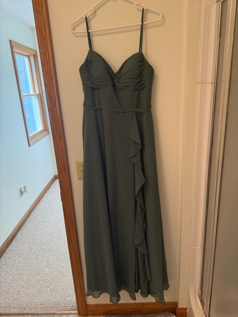 Azazie Olive Green Spaghetti-Strap Maxi Gown